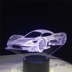 Super Running Car Acrylic 3D Lamp 7 Color Change Night Light Baby Gifts LED USB Desk lamp Atmosphere Decor Souvenir AW-1475