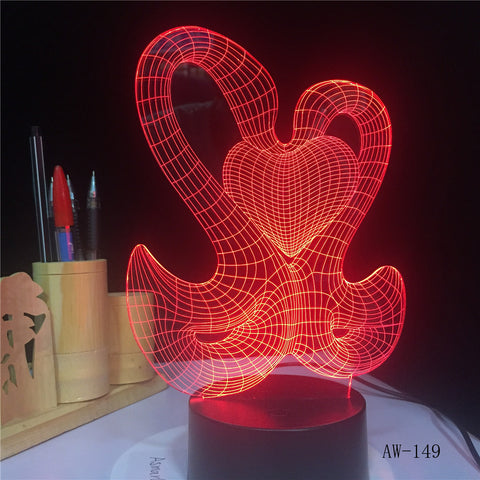 Lovely 3D Sweet Double Kiss Swam Decoration Atmosphere LED 7 Color Change Night Table Lamp Romantic Valentine's Day Gift AW-149