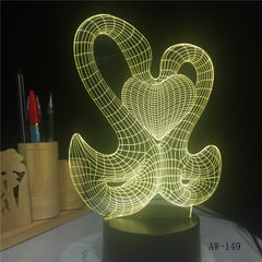 Lovely 3D Sweet Double Kiss Swam Decoration Atmosphere LED 7 Color Change Night Table Lamp Romantic Valentine's Day Gift AW-149