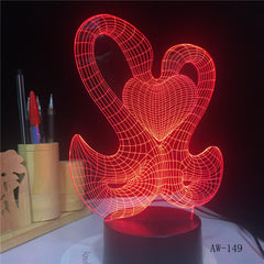 Lovely 3D Sweet Double Kiss Swam Decoration Atmosphere LED 7 Color Change Night Table Lamp Romantic Valentine's Day Gift AW-149