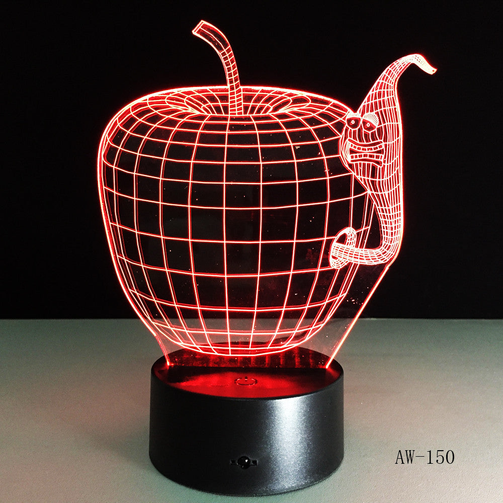 Korea Cartoon 3d Apple and Worm Shape Colorful led night lamp Changing Colors Touch Switch for Home Decor Gift AW-150