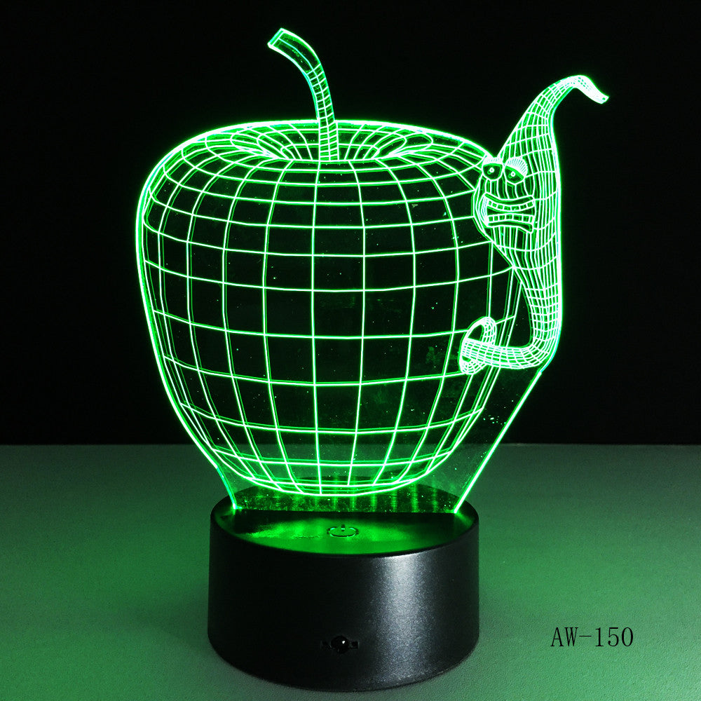 Korea Cartoon 3d Apple and Worm Shape Colorful led night lamp Changing Colors Touch Switch for Home Decor Gift AW-150