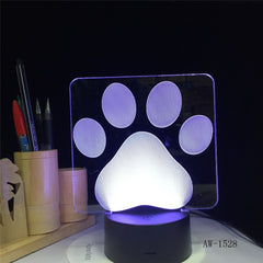 Dog Paw Footprints Modelling 3D Table Lamp LED Colorful Nightlight Bedroom Decor USB Sleep Lighting Kids Brithday Gifts 1528