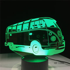 3D School Bus Night Light Acrylic Lights Lampara 7 Colorful Changing Table Lamp with Touch the Button Change the Colors AW-1580