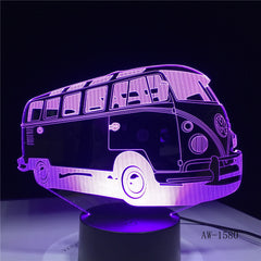 3D School Bus Night Light Acrylic Lights Lampara 7 Colorful Changing Table Lamp with Touch the Button Change the Colors AW-1580
