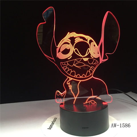 NEW 3D LED Night Light Cute Stitch Alien Dog Cartoon 7 Color Baby Sleep Desk Lamp Home Decor Holiday Kid Christmas Gift 1586