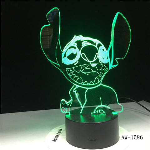 NEW 3D LED Night Light Cute Stitch Alien Dog Cartoon 7 Color Baby Sleep Desk Lamp Home Decor Holiday Kid Christmas Gift 1586