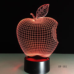 Apple 7 Colors 3D Desk Lamp LED Acrylic Vision Stereo Bedside Hologram Decor Touch Switch Light Night Light Gift For Kids AW-161