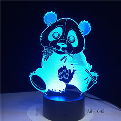 Cute Panda 3D Night Light Creative Electric Illusion 3d Lamp LED 7 Color Changing USB touch Desk Lamp For Kid's Gift AW-1643