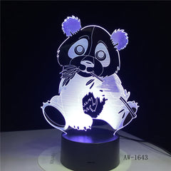 Cute Panda 3D Night Light Creative Electric Illusion 3d Lamp LED 7 Color Changing USB touch Desk Lamp For Kid's Gift AW-1643