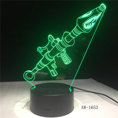 3D Scar Lamp Rocket Launcher LED Night Lamps Fortnit 3D Lights 7 Color Changing for Bedroom Home Decor Birthday Gifts AW-1653