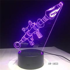 3D Scar Lamp Rocket Launcher LED Night Lamps Fortnit 3D Lights 7 Color Changing for Bedroom Home Decor Birthday Gifts AW-1653