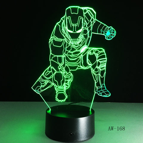 Novelty Superhero Ironman Action Figure 7 Colors Changing LED 3D Night Lamp lampada Child Kids Table Bedroom Light Gifts AW-168