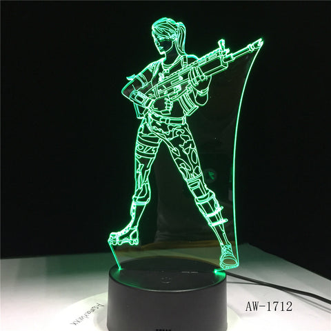 Fortnited Figure Default Girl 3D Table Lamp LED Night Light 7 Colors Changing Bedroom Sleep Lighting Home Decor Gifts AW-1712