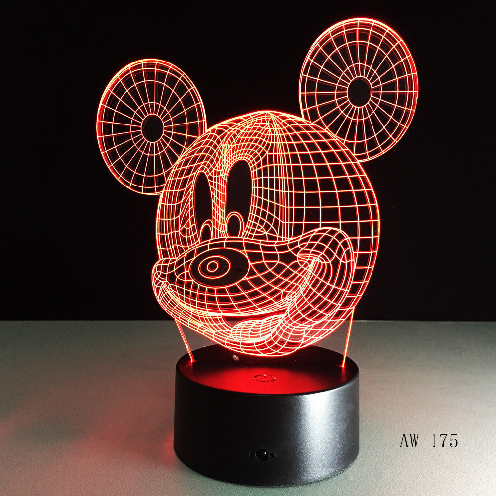 3D Cute Mickey Mouse Kid LED Night Light Cartoon illusion Novelty Desk Lamp Birthday Christmas Child Kids Gift Decor AW-175