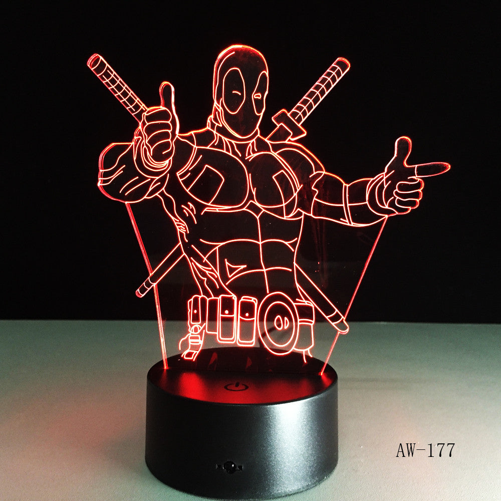 Cartoon Figure Marvel Anti hero Deadpool LED 3D Illusion Mood Night Light Lamp luminaria Room Decor Novelty lighting AW-177