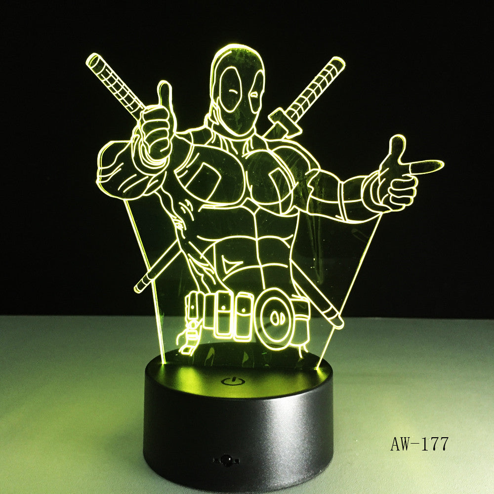 Cartoon Figure Marvel Anti hero Deadpool LED 3D Illusion Mood Night Light Lamp luminaria Room Decor Novelty lighting AW-177