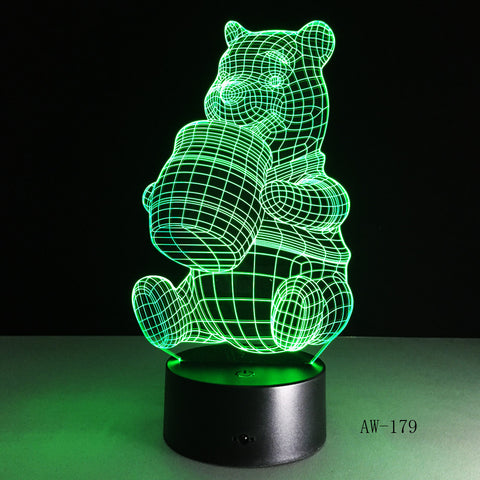 3D Honey Winnie Bear LED Night Light Bulb Decoration Light Kid Gift Cartoon Novelty Atmosphere Touch Mood Table Lamp Lava AW-179