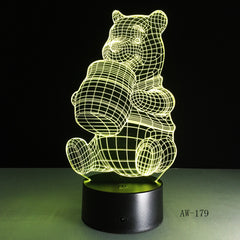 3D Honey Winnie Bear LED Night Light Bulb Decoration Light Kid Gift Cartoon Novelty Atmosphere Touch Mood Table Lamp Lava AW-179