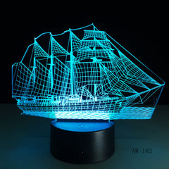 3D Retro Ancient Sailing Sea Boat Ship LED Lamp Chinese Style Multicolor Illusion RGB Night Light USB Table Desk Decor AW -183