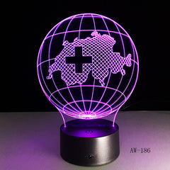 3D Lamp 7 Color Gradient Switzerland Map RGB Led Night Kids Illusion Table Lampara Baby Nightlight Child Bedroom Decor AW-186