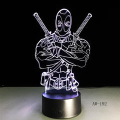 Fashion LED Toys 3D Illusion Lamp Marvel Anti-hero Deadpool Figure Night Light Color Mood Novelty Lamp Holiday Gifts AW-192