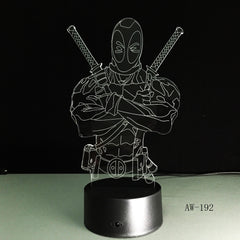 Fashion LED Toys 3D Illusion Lamp Marvel Anti-hero Deadpool Figure Night Light Color Mood Novelty Lamp Holiday Gifts AW-192