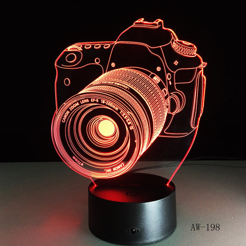 Novelty Canon Camera 3D Lamp LED Battery Power Light Touch 7 Colors Changing USB Table Night Light Bedside Decoration AW-198