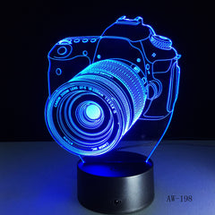 Novelty Canon Camera 3D Lamp LED Battery Power Light Touch 7 Colors Changing USB Table Night Light Bedside Decoration AW-198