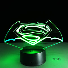 3D LED DC Superman Logo Symbol Light Night Desk Table Lamp 7 Color Change Flashlight USB RGBW Controller Toy Kids Gift AW-201