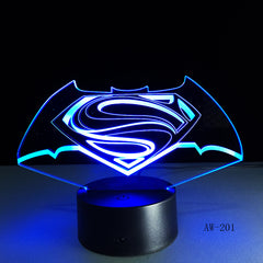3D LED DC Superman Logo Symbol Light Night Desk Table Lamp 7 Color Change Flashlight USB RGBW Controller Toy Kids Gift AW-201