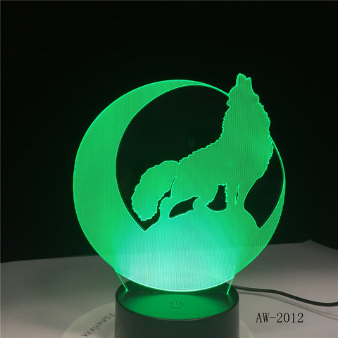 Cute Wolf 3D Night Light Creative Electric Illusion 3d Lamp LED 7 Color changing USB touch Desk Lamp For Kid's Gift AW-2102
