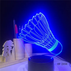Badminton 7 color change 3D Lamp Remote Touch switch 3d Light Fixtures Christmas gift for Rom lights Led Night Light AW-2056