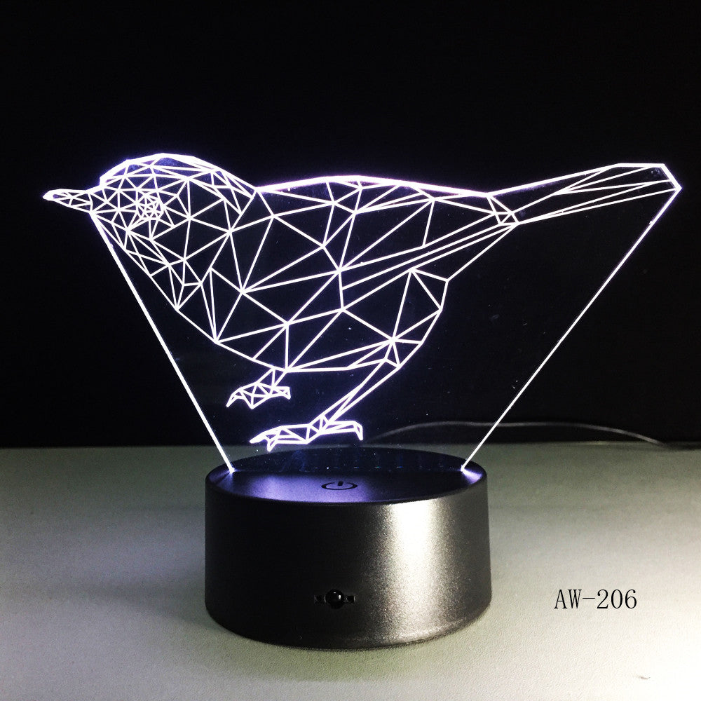 3D bird Animal Night Lights Lamp DS Platform 7 Colors Change Touch Switch Table for Office Light AW-206