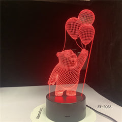 Little Bear Balloon Light 3D LED Bedside Sleep Decor Visual Cartoon Desk Lamp USB 7 Colors Fixture For Nightlight Gifts AW-2068