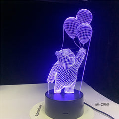 Little Bear Balloon Light 3D LED Bedside Sleep Decor Visual Cartoon Desk Lamp USB 7 Colors Fixture For Nightlight Gifts AW-2068