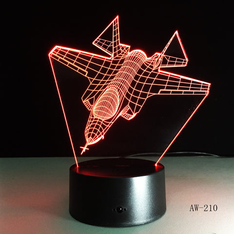Air Plane 3D Night Light LED Remote Touch Fighter Table Lamp 3D Lamp 7 Colors Changing Indoor Lamp As Children Gift Toy AW-210