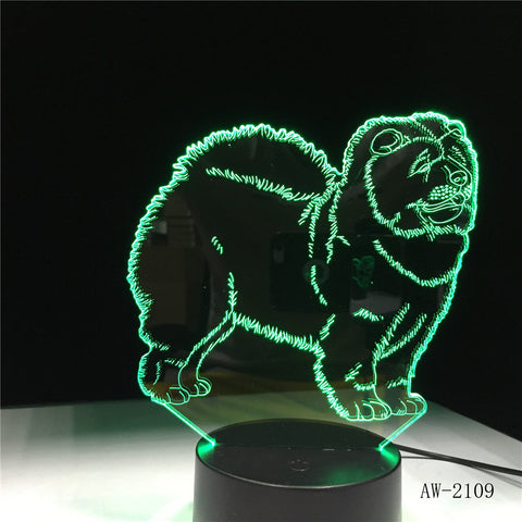 Chow Chow Dog 3D Lamp Night Light Kid Toy LED 3D Touch Table Lamp 7 Colors Flashing LED Light Homer Decorations for Home AW-2109