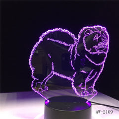 Chow Chow Dog 3D Lamp Night Light Kid Toy LED 3D Touch Table Lamp 7 Colors Flashing LED Light Homer Decorations for Home AW-2109