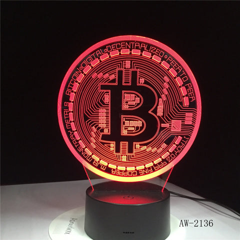 New Bitcoin 3d Lamp Seven Color Touch Led Visual Gift Decoration Desk Led Night Light Lovely 7 color change 3d Light AW-2136