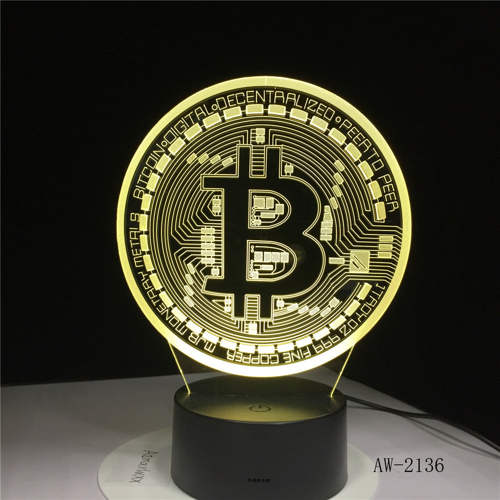 New Bitcoin 3d Lamp Seven Color Touch Led Visual Gift Decoration Desk Led Night Light Lovely 7 color change 3d Light AW-2136