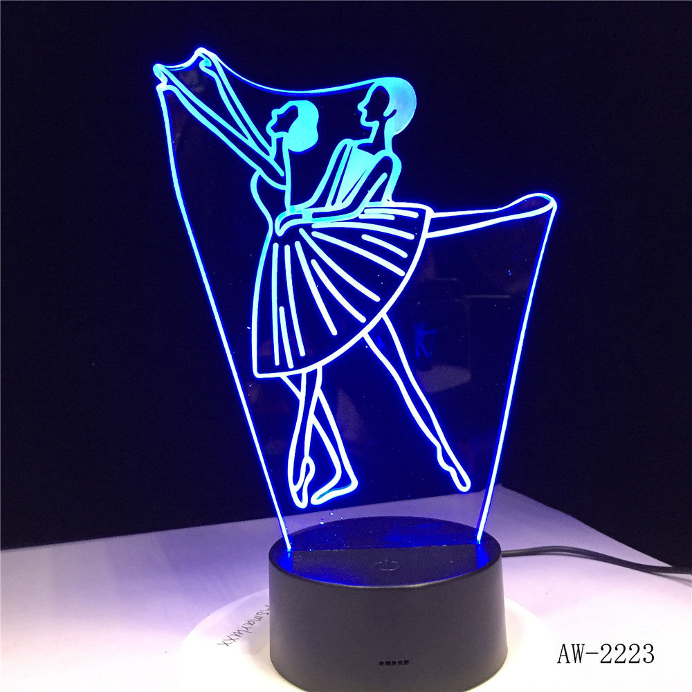3D Illusion Lamp Ballet Girl LED USB 3D Night Lights 7 Colors Flashing Novelty LED Table Lamp Kids Bedside Decorations AW-2223