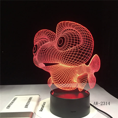 3D LED Big Eye Fish Shape Table Lamp USB Night Light 7 Colors Changing Bedroom Home Decor Travel Children Gift Toy AW-2314