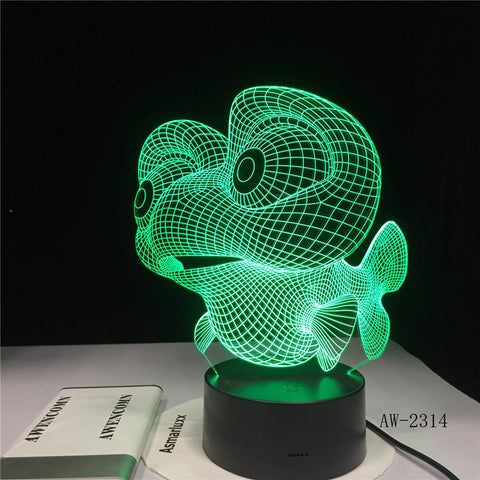 Creative Big-eye Fish 3D Night Light Colors 3D luminaria hLED lustre Acrylic Kids Children Gifts Party Decor Light AW-2314