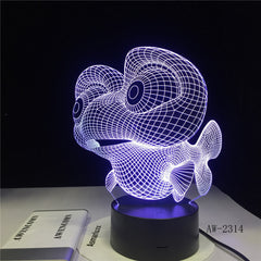 3D LED Big Eye Fish Shape Table Lamp USB Night Light 7 Colors Changing Bedroom Home Decor Travel Children Gift Toy AW-2314