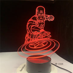 Captain America Shield Figure 3D Multicolors Acrylic table night light LED illusion Touch USB lamp Boy kids toy Gift AW-2326
