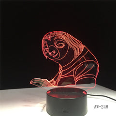 7 Colors Changing 3D Bulbing Light Sloth illusion LED lamp Creative Action Figure Toy Christmas Gift Drop Shipping AW-248