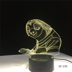 7 Colors Changing 3D Bulbing Light Sloth illusion LED lamp Creative Action Figure Toy Christmas Gift Drop Shipping AW-248