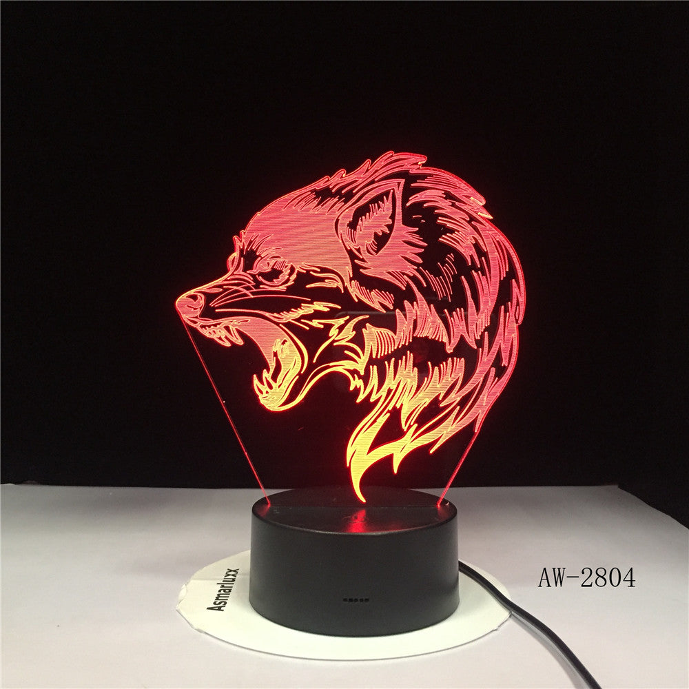 Wolf Head 3D LED Lamp Night Light USB LED Illusion Atmosphere Vision Table Lamp for Children Bedroom Decoration Novelty Gift2804