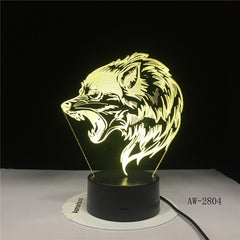 Wolf Head 3D LED Lamp Night Light USB LED Illusion Atmosphere Vision Table Lamp for Children Bedroom Decoration Novelty Gift2804